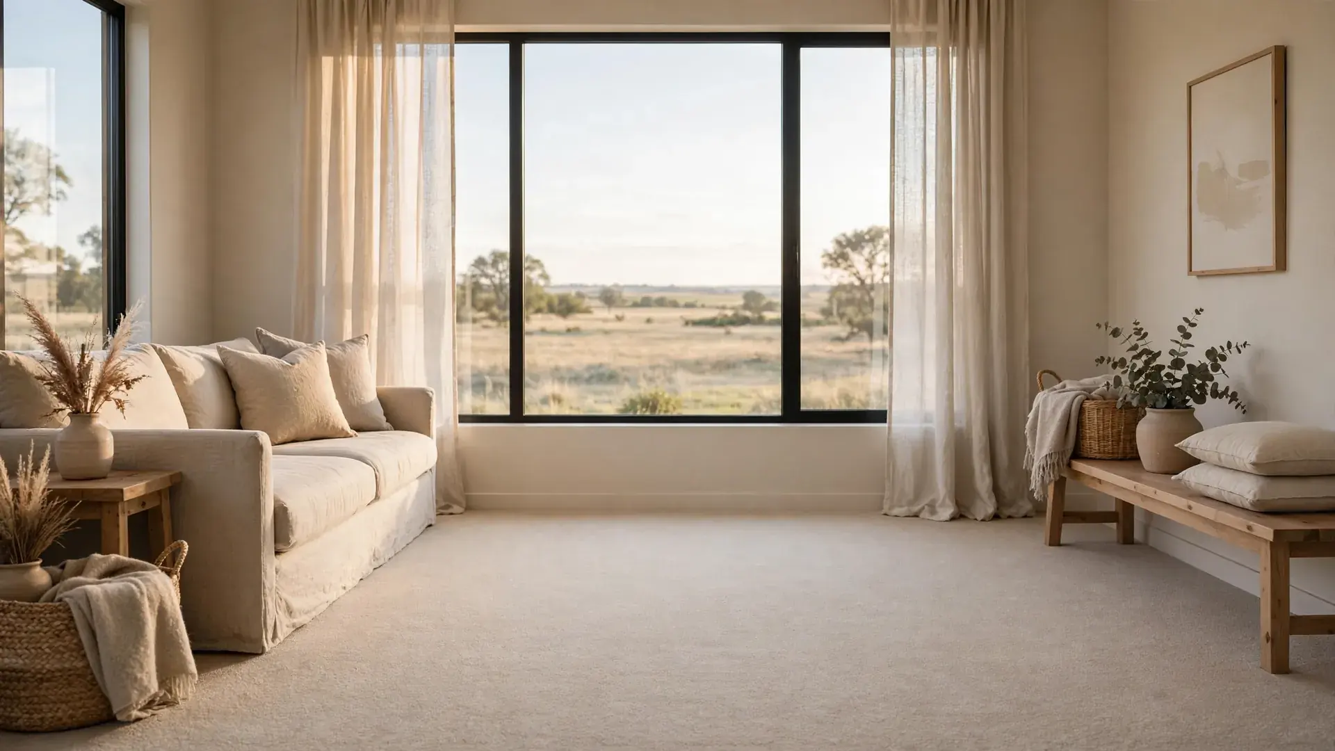 Clean beige carpet in a bright Greeley living room with sunlight from a large window